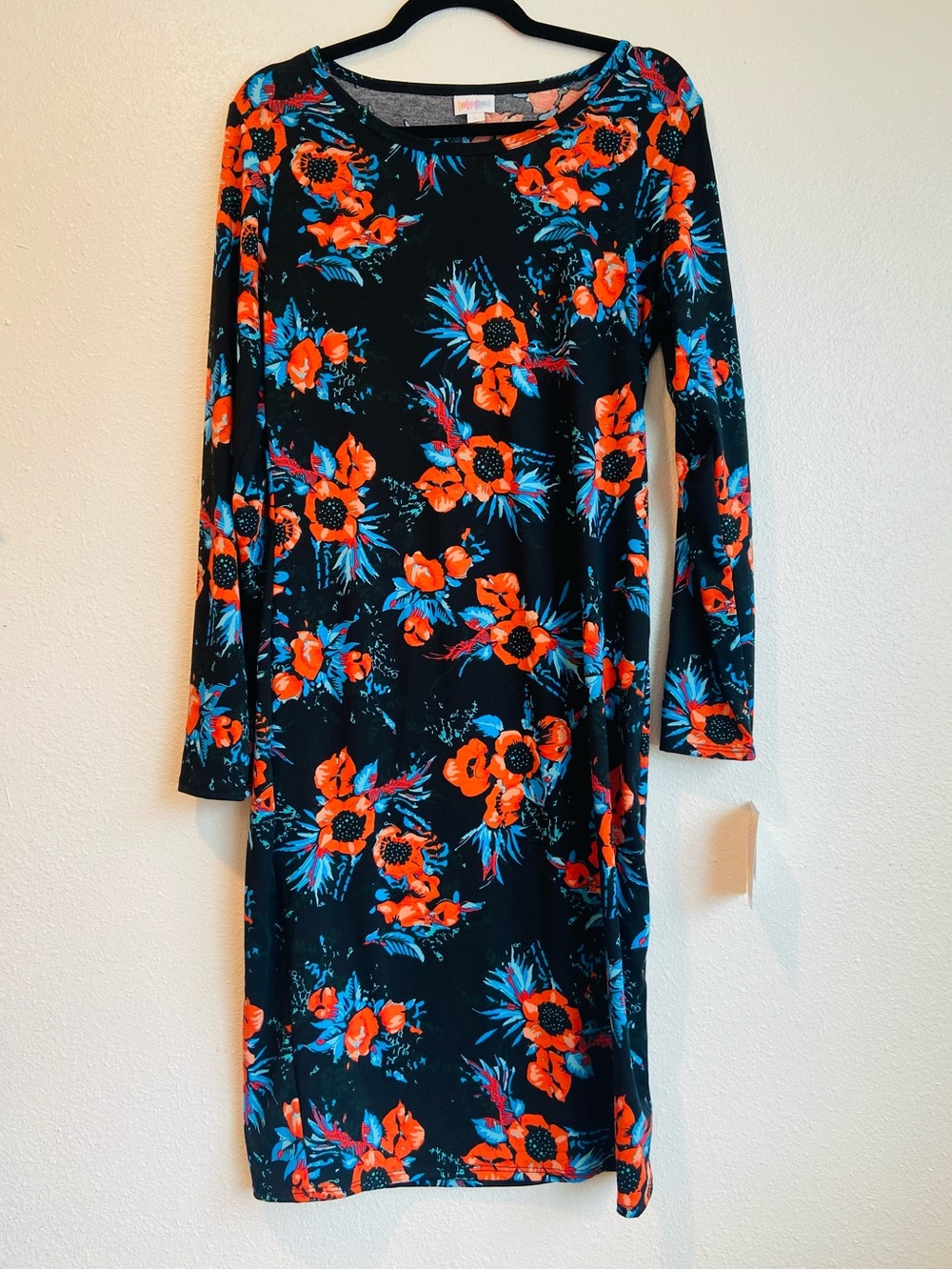 NWT large LuLaRoe Black Floral Bodycon Dress Fitted Spring Summer Causal